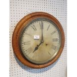 Oak cased striking schoolroom clock, by Ansonia Clock Company of New York, the dial with Roman