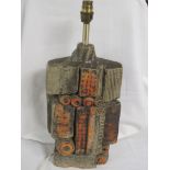 Rooke pottery slab table lamp, moulded with rectangles and circles and abstract pattern, grey