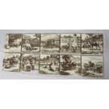 Ten Victorian tiles decorated with pastoral and farming scenes after William Wise by Mintons China