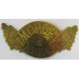 Morgan Aero brass engraved badge, oval with wings, about 4.5cm x 9.5cm