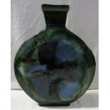 A Leaper pottery moon flask with heavy green and blue glaze, signed to base, height 28cm, diameter