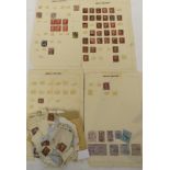 Four sheets of assorted Penny Red and other Victorian stamps and brown envelope containing franked