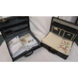 Two black attaché cases containing loose foreign stamps in envelopes