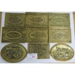 Seven Wolseley Register Rally brass plaques 1998 - 2011, rectangular 6cm x 8.5cm, and two brass oval