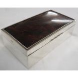 Silver clad cigarette box with tortoiseshell lid (5cm x 16.5cm x 9cm), marks for Birmingham, 1925,