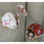 THREE ROYAL CROWN DERBY PAPERWEIGHTS - LADYBIRD, SEATED BEAR AND FIELD MOUSE (TWO WITH STOPPERS)