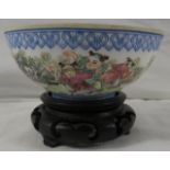 Chinese eggshell porcelain bowl enamelled in famille rose palette with boys playing in garden,