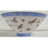 Chinese eggshell porcelain conical bowl, white ground and enamelled in the famille rose palette with