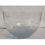 A modern circular glass bowl with seagulls and sea spray, signed C A-L FW, perhaps Kosta Boda,