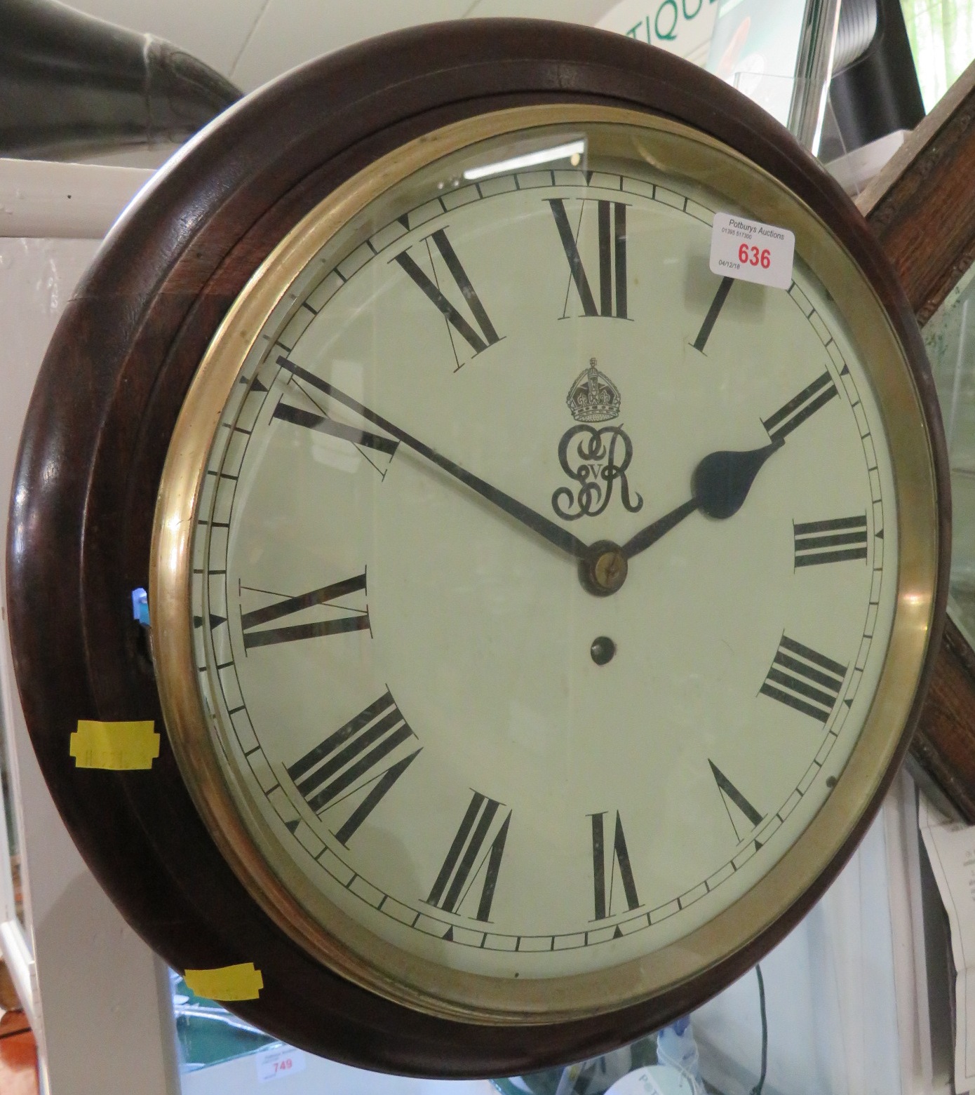 MAHOGANY CASED WALL CLOCK MARKED 'GEORGE V'