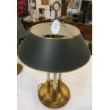 French gilt metal three-light bouillotte table lamp, overall height 80cm (needs a plug)