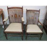 Two similarly made Edwardian mahogany bedroom armchairs, a larger and a smaller example, the
