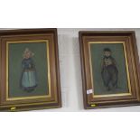 PAIR OF GILT FRAMED PICTURES ON CANVAS OF DUTCH BOY AND GIRL