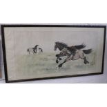 Chinese painting on paper of galloping horses, signature and seal mark lower right, (53cm x