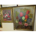 LARGE STILL LIFE OF FLOWERS AND ONE OTHER STILL LIFE OF FLOWERS, BOTH IN GILT EFFECT FRAMES