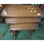 ERCOL DARK ELM NEST OF THREE OCCASIONAL TABLES