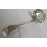 Silver Victorian fiddle pattern ladle with pierced foliate bowl, marks for Exeter, 1874, maker's