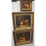 THREE STILL LIFE PAINTINGS OF FRUIT (OF WHICH TWO ARE SIGNED J F SMITH), IN GILT FRAMES