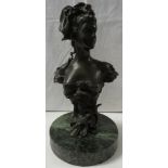 After Alfred Jean Foretay (1861-1944) - a bronze reproduction bust of woman in bonnet and dress with