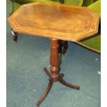 An octagonal tilt-top side table, the top with rosewood veneer, mahogany banding and ebony