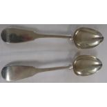 Pair of Victorian silver serving spoons, marks for Exeter, 1842, maker's stamp John Stone,