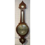 19th century mahogany banjo barometer with hygrometer, thermometer graduated in Fahrenheit and blood