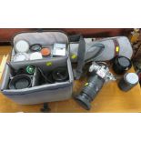 NIKON F55 FILM CAMERA WITH SIGMA 70-300MM ZOOM LENS AND CARRY BAG WITH OTHER LENSES, FILTERS AND