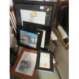 SIX FRAMED WATERCOLOUR AND CHARCOAL PICTURES