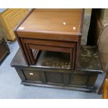 G-Plan style nest of 3 tables and a 20th oak paneled linen fold chest (2)