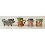 Small character Jug Pickwick, Tony Weller & Micawber together with Royal Doulton Sow.