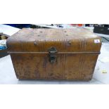 Distressed Metal travel trunk with brass lock