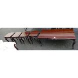Reproduction hardwood Chippendale style coffee table with 4 other smaller matching tables (5)