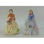 Royal Doulton Figures Autumn Flowers HN3918 and Summer Blooms HN3917 both specialist guild gold