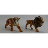 Large Beswick Leopard and a large Beswick Lion - tail damaged.