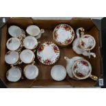 A large collection of Royal Albert Old Country Rose items to include two tea sets and coffee pot.