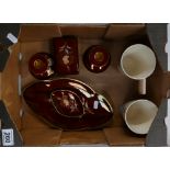 Carlton Ware Rouge Royale dressing table set together with Royal Doulton Queen Mary commemorative