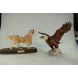 Beswick Bald Eagle 1018 and Royal Doulton Retriever on ceramic plinth (2)