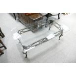 Glass topped wrought iron coffee table