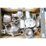 A selection of silver plated items to include tea and coffee pots, sugar dishes,
