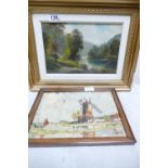 Oil painting on canvas with river scene in gilt frame and Belgium oil painting (2)