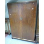 Large two door fitted mahogany and walnut inlaid cross banded wardrobe