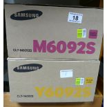 Two SAMSUNG toner cartridges Magenta CLT-M6092S and Yellow / Jaune CLP-Y6092S (2) This lot is