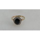 Sapphire & Diamond cluster ladies dress ring - 9ct hallmarked shank. UK ring size T. 3.3g.