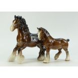 Beswick Shire horse (cantering) in brown plus Sylvac shire horse