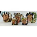 Royal Doulton large character jug Captain Hook D6597, The Poacher D6429, The Falconer HN6533,