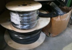 A selection of cables to include - two rolls of three cord armored cable, small cord covers,