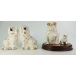 Beswick large seated bulldog and pup "Thats my Boy"on wood plinth and pair Beswick fireside spaniel