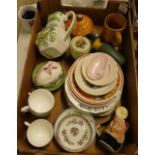 A mixed collection of ceramic items to include Beswick Cottage ware teapot, Masons style water jug,