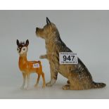 Royal Doulton Terrier with paw up and Beswick Chamois 1551 (2)