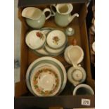 A mixed collection of Wedgwood floral green decorated Queensware including water jugs,